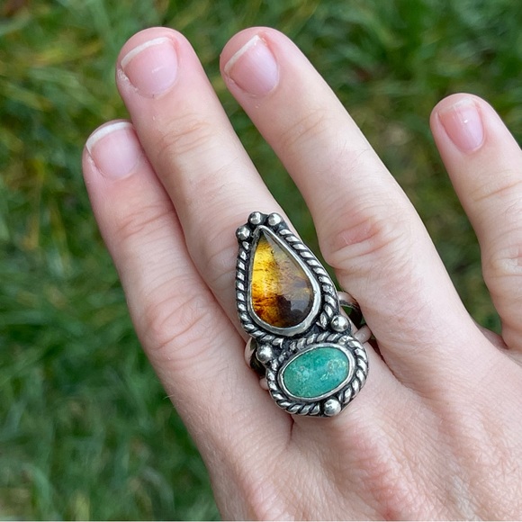 💙 GORGEOUS Turquoise + Amber ring 💙 - Picture 6 of 7